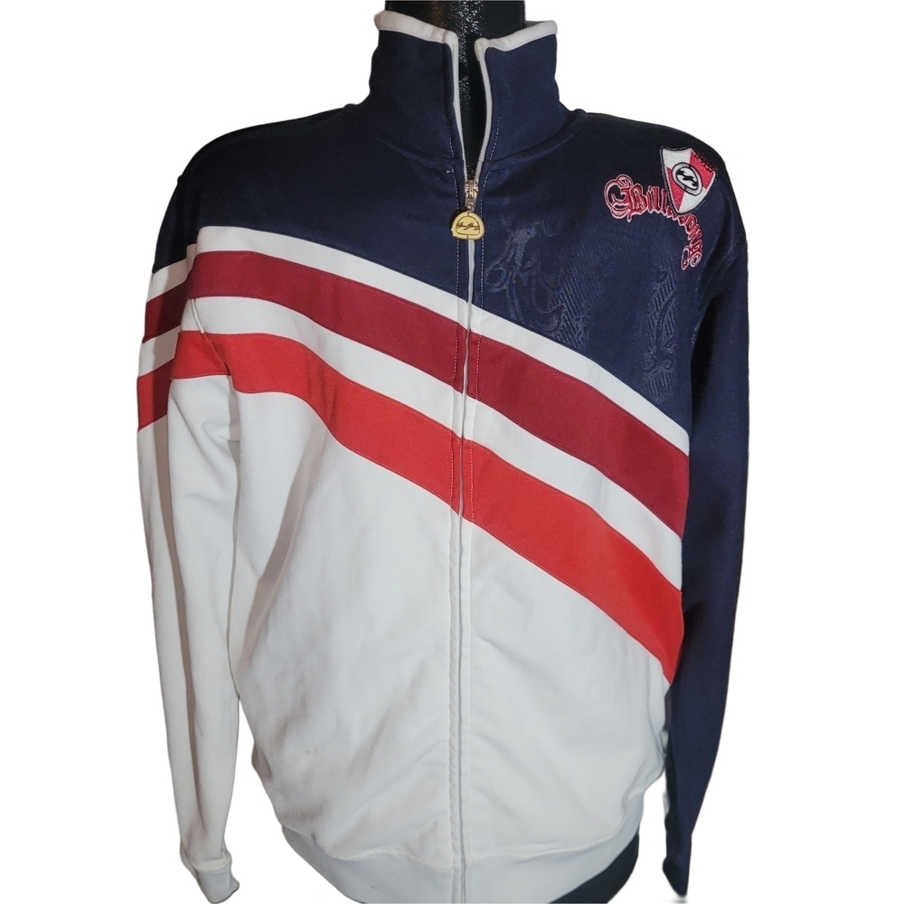 Billabong Y2K White Performance Jacket with Red and Navy Accents Size L